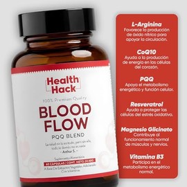 Health Hack L-Arginina y Magnesio Glicinato Circulación Sanguínea | 230mg L-Arginina, 250mg Magnesio Glicinato, Resveratrol, CoQ10, PQQ, Vitamina B3 y