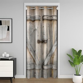 Feelyou Adults Rustic Wooden Door Curtain for Doorway Privacy 42"x80"，Barn Rural Village Closet Door Cover Curtain for Bedroom Living Room, Farm Country Brown Window Treatments
