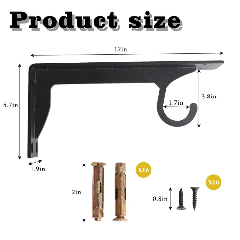 Closet Rod Support Bracket 12 Inch, Heavy Duty Wall Mount,