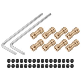 MECCANIXITY 3mm to 5mm Bore Rigid Coupling 20mm Length 9mm Dia M3 Brass Shaft Coupler Connector for 3D Printers DIY Car Boat Copper Tone, with 8pcs Coupling, 32pcs Screws, 2pcs Wrench