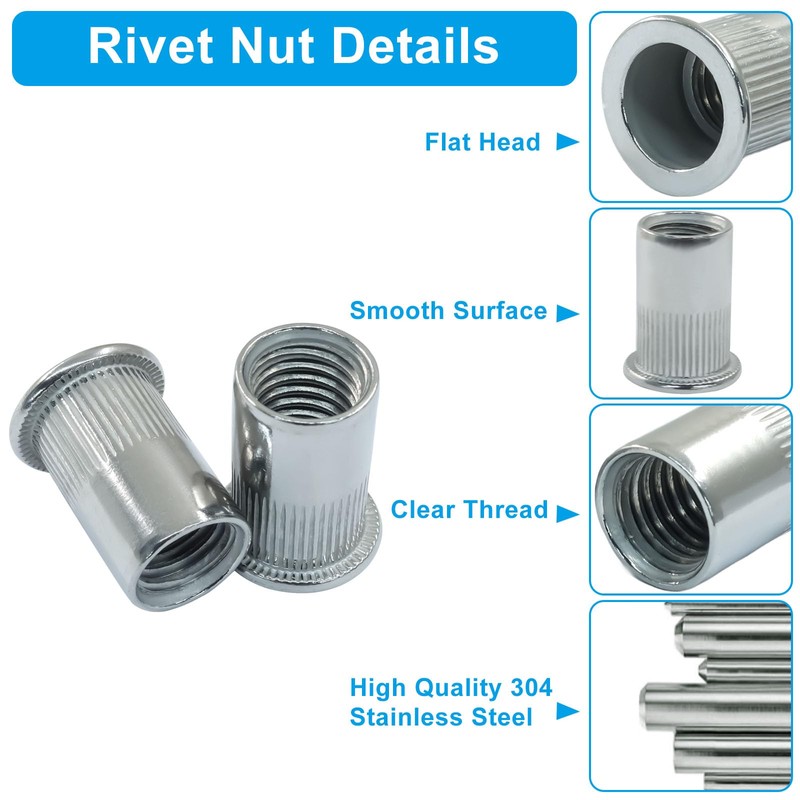 Zorveiio 15Pcs M12 Rivet Nuts - 304 Stainless Steel Flat
