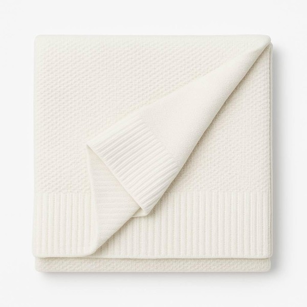 Knitted Cotton Blanket 100x80 cm – Soft Cozy Throw (White)