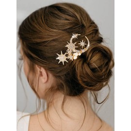 Catery Star Hair Comb Pearl Hair Side Comb Star Moon Bridal Hair Piece Crystal Star Headpiece Bridesmaid Wedding Hair Accessories for Women and Girls