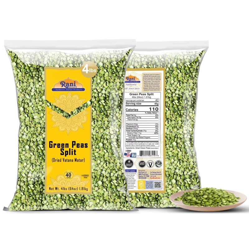 Rani Green Peas Split, Dried (Vatana, Matar) 64oz (4lbs) 1.81kg