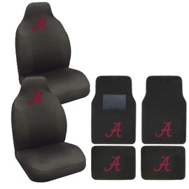 Embroidered Logo Carpet Floor Mat and Rally Seat Covers Set For Alabama Crimson Tide Fan