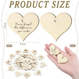 48 Pcs Employee Appreciation Tokens Gifts Bulk Never Forget The Difference You Make Wooden Bookmarks Thank You Tokens Keepsake Craft for Staff Teacher Xmas Party Favors(Heart)