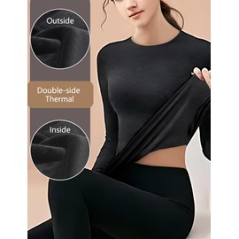 Dalavch 4 Pack Women Thermal Long Sleeve Shirts Crew Neck Double-Sided Fleece Lined Base Layer Undershirt Tops Cold Weather 2 Black 1 Heather Grey 1 White X-Large