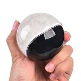 JIC Gem Natural Black Onyx Agate Crystal Ball Round Healing Crystals Decorative Sphere with Wooden Stand Meditation Home Decor 2.3-2.7 inch (60-70mm)