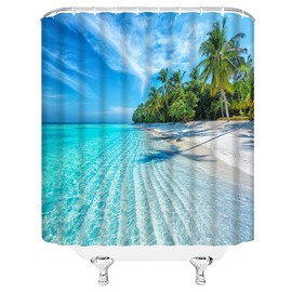 WANVYON Beach Shower Curtain Tropical Ocean Palm Tree Summer Hawaiian Coastal Seascape Nature Scene Bathroom Decor Polyester Curtains with Hooks