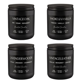 Grcdoyvl Scented Candles Gift Set - 4 Pack (7oz Each) Soy Wax Aromatherapy Candles with Essential Oils, Smokeless - Leather & Smoke, Vanilla Oakmoss, Lavender for Office, Gifts