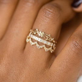 Gold Rings for Women Non Tarnish Stackable Rings Trendy Dainty 14K Gold Plated Rings Cubic Zirconia Engagement Rings Set Wedding Bands for Women