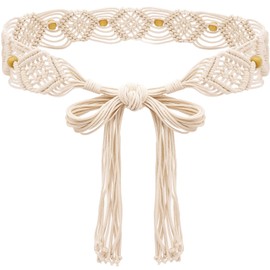 Suyi Boho Braid Belt for Women Bohemian Woven Waist Belts for Dress Rhombus 170CM White 1