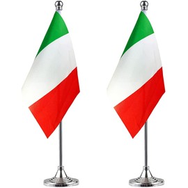 WXTWK 2 Pack Italy Flag Italian Desk Flag Small Mini Italian Table Flags With Stand Base,Home Office Festival Events Celebration Decorations