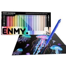 ENMY 24 Color Set, Ultra Fine Point Pen, 0.03 inch (0.7 mm), Fine Point, Acrylic Fineliner Liner, Write on Black Paper, Water-Based, Ballpoint Pen, Coloring Book