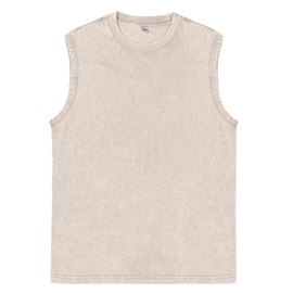 Mens Cotton Sleeveless Tank Tops Cut Off Muscle Gym T Shirts Running Beach Loose Fit Tees(Ivory/Grey/Black M)