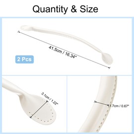 sourcing map 2Pcs PU Leather Bag Handle, 16.34" Handbag Straps 1.22" Wide Sew on Bag Handle Replacement Shoulder Bag Strap for DIY Bag Making Wallet Handbag Repair Replacement, White