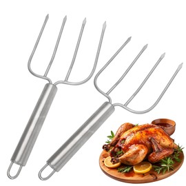 PHITUODA Turkey Lifter Forks Stainless Steel Roaster Poultry Forks Four Needle Meat Fork Roast Lifters Carving Fork for Thanksgiving, Set of 2