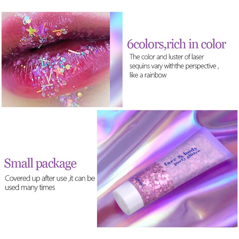 6 Color Sequins Glitter Body Gel 50ml Glitter Liquid Festival