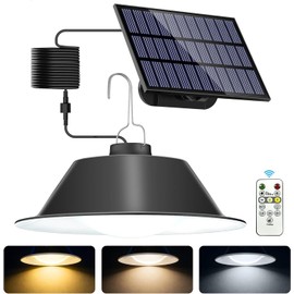 A.bigwhale Solar Shed Pendant Light, Outdoor Solar Lamp with Remote Control, Dimmable/Timer Solar Lamp, IP65 Waterproof, Solar Light with 5M Cable for Indoor/Outdoor Barn, Gazebo, Shop, Garage Use