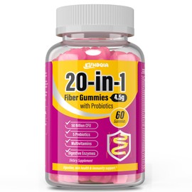 EYHBQIA Fiber Supplement 20-in-1, Fiber Gummies for Adults, 50 Billion CFU Probiotic & Prebiotic Supplement with Inulin, Psyllium, Support for Gut & Digestive Health, 60-Count, Peach-7B