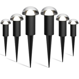 VENUS MANUFACTURING Low Voltage Landscape Pathway Lighting 6PK 1.5W LED Mushroom Lights 35Lumen Wired Walkway Light 3000K Warm White Driveway & Sideway Lights Metal Black Finish with Connector Stake