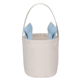 Easter Bunny Basket Canvas Cotton Easter Eggs Basket with Fluffy Ears for Easter Egg Hunts (Blue)