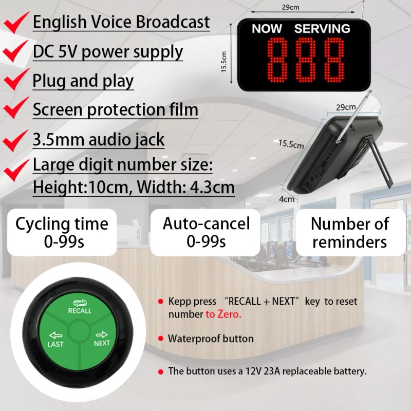 Wireless Queue Management System LED Token Number Take a Number