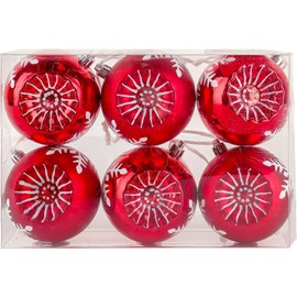 National Tree Company First Traditions Christmas Tree Ornaments, Red with White Snowflake Motifs, Set of 6