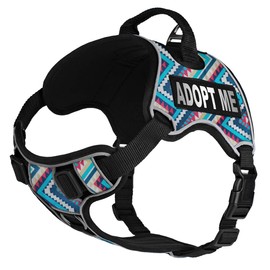 Dogline Quest No-Pull Dog Harness with Adopt Me Reflective Removable Patches Reflective Soft Comfortable Dog Vest with Quick Release Dual Buckles Black Hardware and Handle 36 to 45 inches Aztec