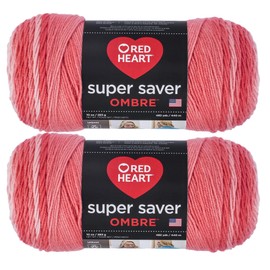 Red Heart E305.3967P02 Super Saver Jumbo Yarn, Acrylic, Sea Coral Ombre, 2 Pack, 2 Count