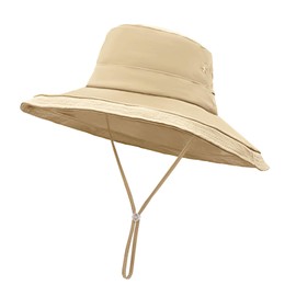 Beurlike Sun Hat for Women Wide Brim Ponytail UV Protection Safari Hat Summer Packable Travel Hiking Fishing Hat(Khaki)