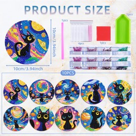 EWJRNSF 10 PCS Diamond Art Coasters Kit, Small Diamond Painting Coasters, Fall Diamond Art Kits for Adults Beginners, Arts and Crafts Supplies Item Sets with Holder Cat