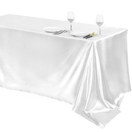 TURSTIN 1 Pack White Satin Tablecloth 102 x 58 Inch Overlay Satin Table Cover Rectangle Bright Silk Tablecloth Smooth Fabric Table Decoration for Wedding Banquet Party Events