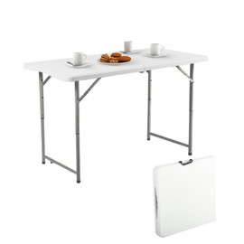 4FT Plastic Folding Table Adjustable Height, Heavy Duty Portable Utility Table with Handle, for Indoor Outdoor Use, Picnic, Camping, Dining, Wedding, Party, Event Display，White (4 FT)