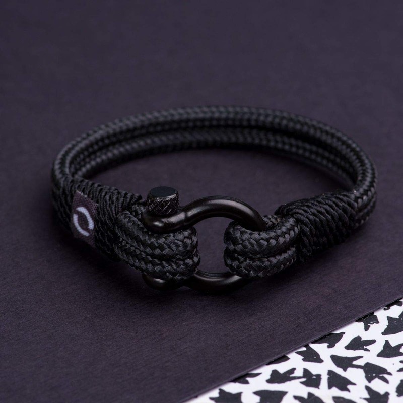 Mens Rope Bracelet - Stainless Steel Black Shackle, Extremely Durable