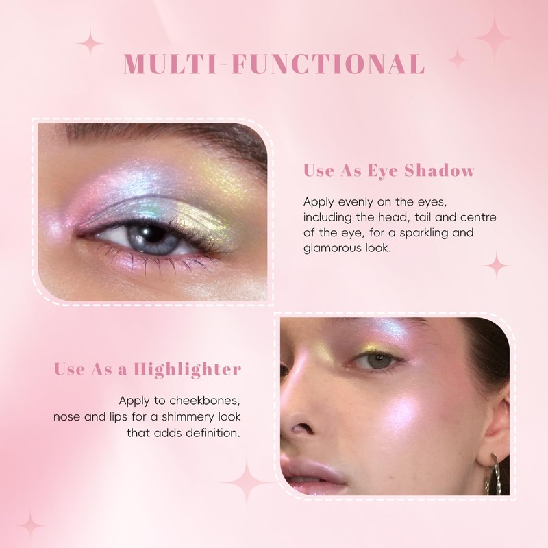 HOSAILY Chameleon Face Highlighter Palette, Multichrome Glitter Shimmer Rainbow Eyeshadow