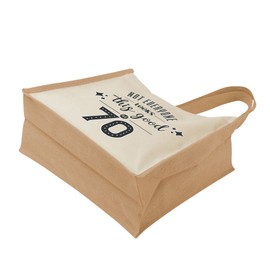 70th Birthday Tote Bag Gifts for Women - Cotton Jute Shoulder Bag, Reusable Bags for Shopping, Gift bags, Book Bag, Travel Bag, Shopper Bags - This Good - Natural - L