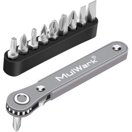 MULWARK 11pc Right Angle Screwdriver 1/4 Mini Ratchet Wrench Close Quarters Pock
