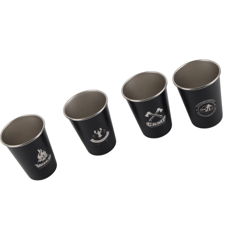 4pcs Camping Cups Black 350ml Outdoor Camping Portable Stainless Steel