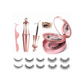 Pantio Pestañas Postizas Magneticas, Kit de 5 Pares Pestañas Postizas con Delineador Magnético y Pinzas, Pestañas Magnéticas Reutilizables 3D Naturales, No Necesita Pegamento
