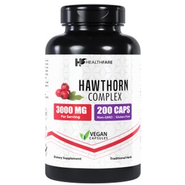 Healthfare Hawthorn Supplement, 3000mg | 200 Veg Capsules | Traditional Herbal Support | Gluten-Free | Non-GMO