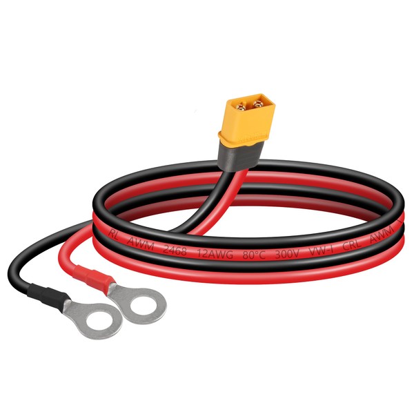 SinLoon XT60 to O Ring Terminal Cable 12AWG 23.6inch XT60H Male to O-Ring Connector Cord for RC Aircraft Toy Cars Lipo Battery FPV Racing Drone(0.6M/2Ft-M)