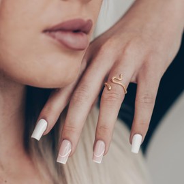 Gold Snake Ring - Adjustable Snake Ring 925 Sterling Silver - Detailed Snake Design - Open Ring Gold - 18K Gold Plated - Gift Idea, Sterling Silver, No Gemstone