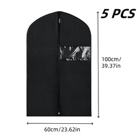 WizeFolk 5 Pack Suit Bags Garment Covers for Men, Black, Polyethylene Vinyl Acetate, Zipper Closure, 40 Inch, Hanging Clothes Protector Covers