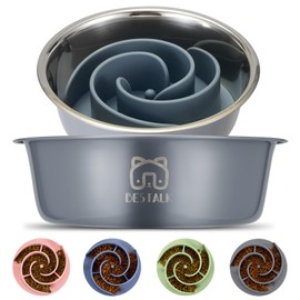 2-in-1 Metal Slow Feeder Dog Bowl, Bestalk Stainless Steel Dog Bowls with Silicone Slow Feeder Insert, Food Grade 304 Water Food Bowl with Anti-Slip Base for Small, Medium, Large Dogs