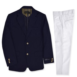 Boy's Blazer and Pants Suit Set #JL3036 (16, Navy/White)