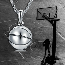 CEKAMA 925 Sterling Silver Basketball Necklace for Men Matte Texture Exquisite Sport Pendant with 2.5MM 22"+2" Chain Jewelry(with Gift Box)