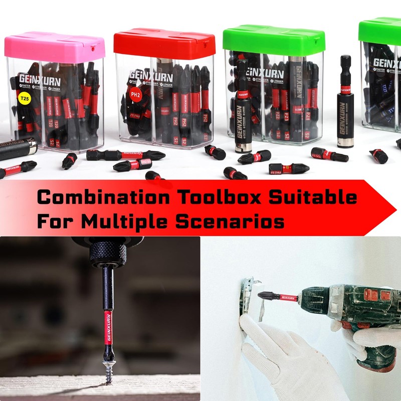 Geinxurn Impact Square Screwdriver Bits Set,43 Pcs Magnetic (SQ1/SQ2/SQ3) S2