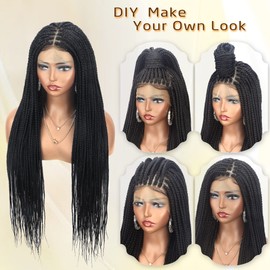 Alebery 36" Full Lace Knotless Box Braided Wigs for Black Women Knotless Box Braids Lace Front Wig with Baby Hair Lightweight Synthetic Lace Frontal Black Cornrow Twisted Braided Wigs (1B)