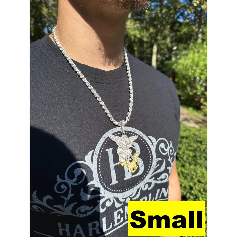 Hip Hop MOISSANITE St Michael Slaying Dragon Pendant 925 Silver